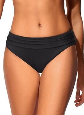 NWT Zmart Full Coverage Ruched Black Bikini Swim Bottoms Women's Size Medium
